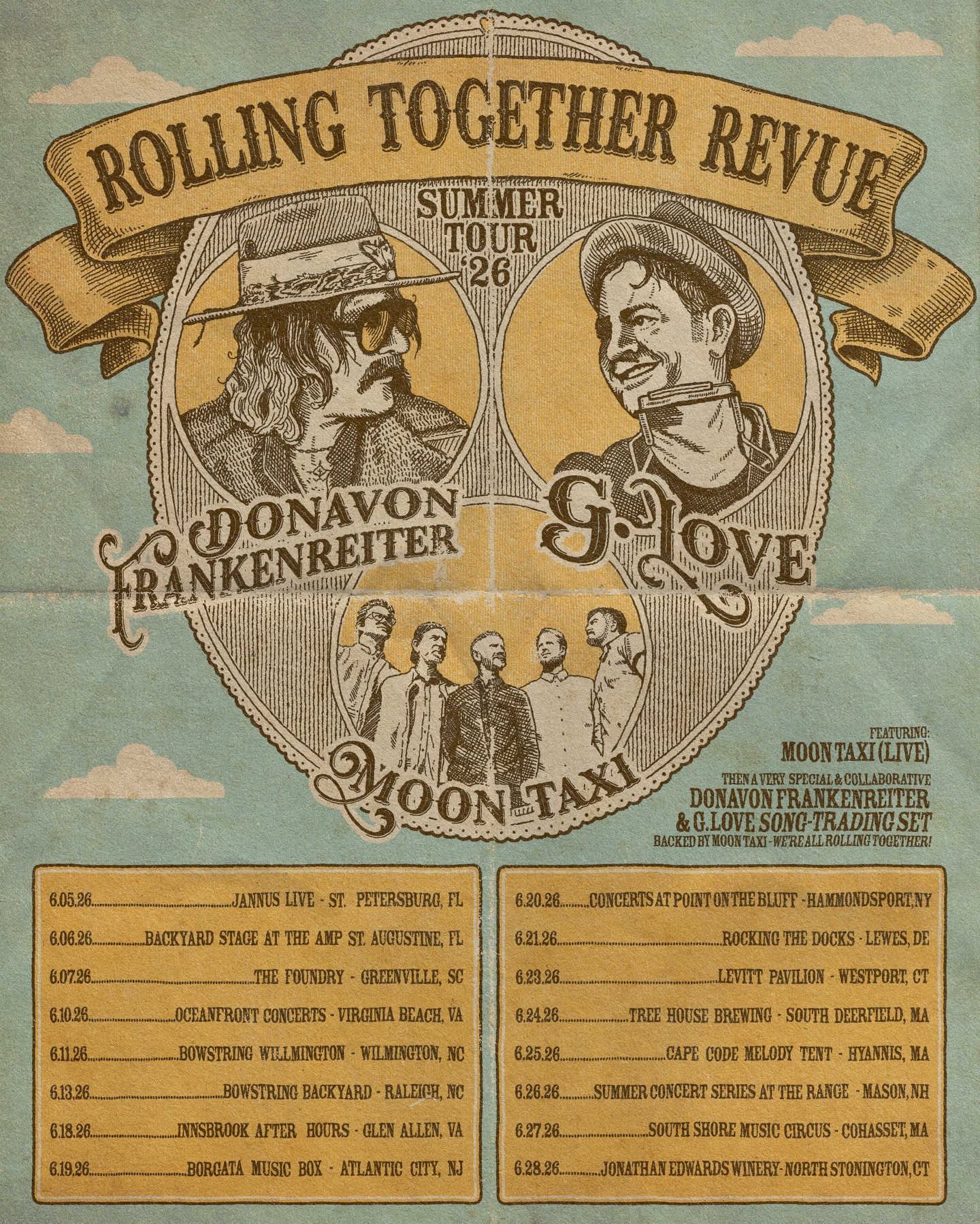 Donavon Frankenreiter Rolling Together Revue Tour Poster 2026